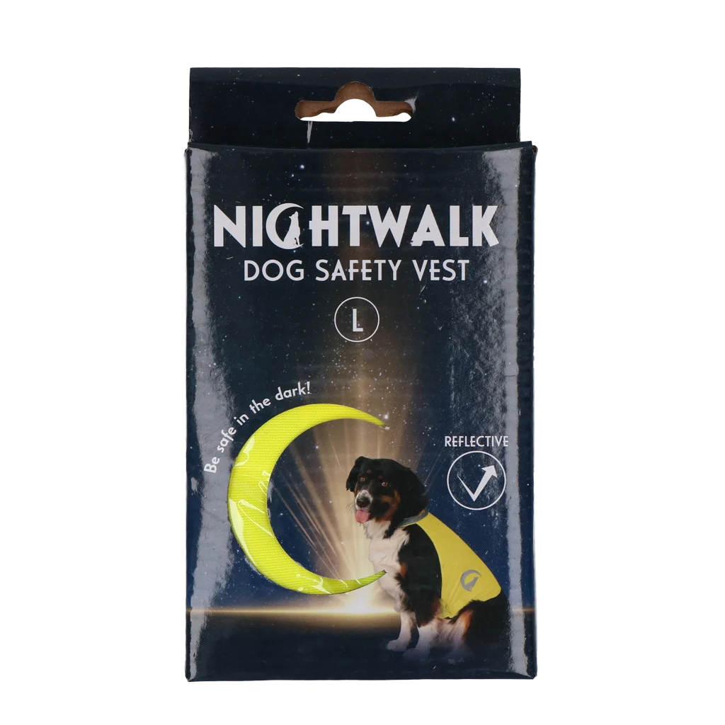 NIGH057.png Gilet de sécurité pour chien avec éléments réfléchissants et fermeture velcro jaune L – Nightwalk Safety Vest – Image 1