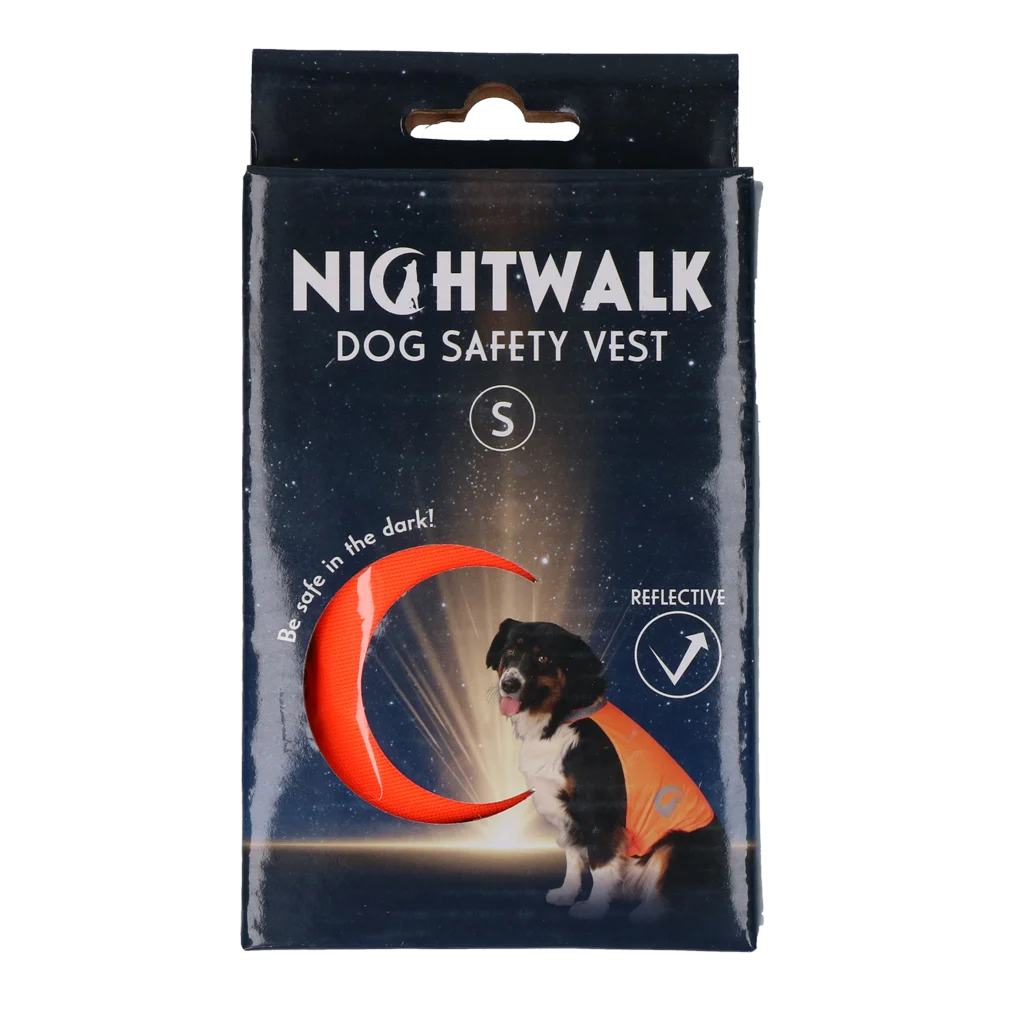 NIGH060.png Gilet de sécurité pour chien avec éléments réfléchissants et fermeture autoagrippante, orange, S – Nightwalk Safety Vest – Image 1