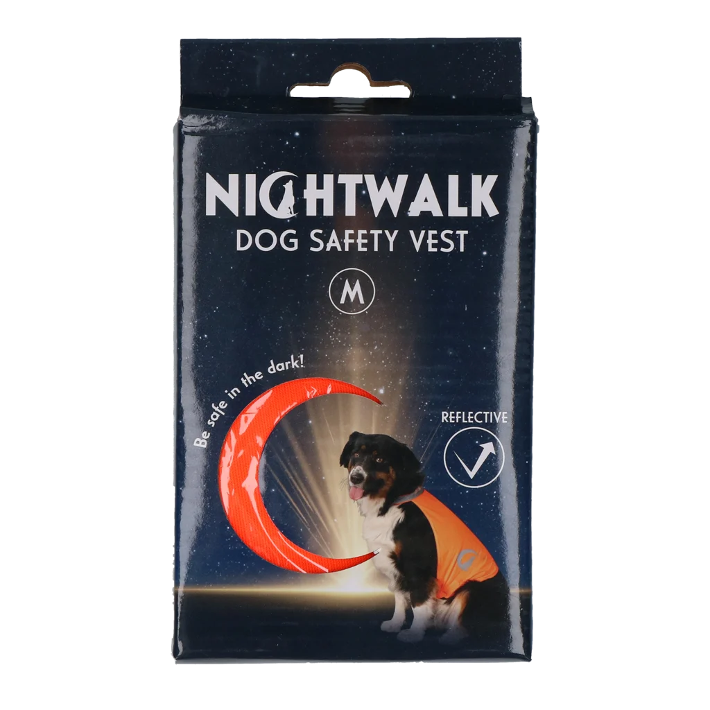 Gilet de sécurité pour chien avec éléments réfléchissants et fermeture autoagrippante, orange, M – Nightwalk Safety Vest – Image 1