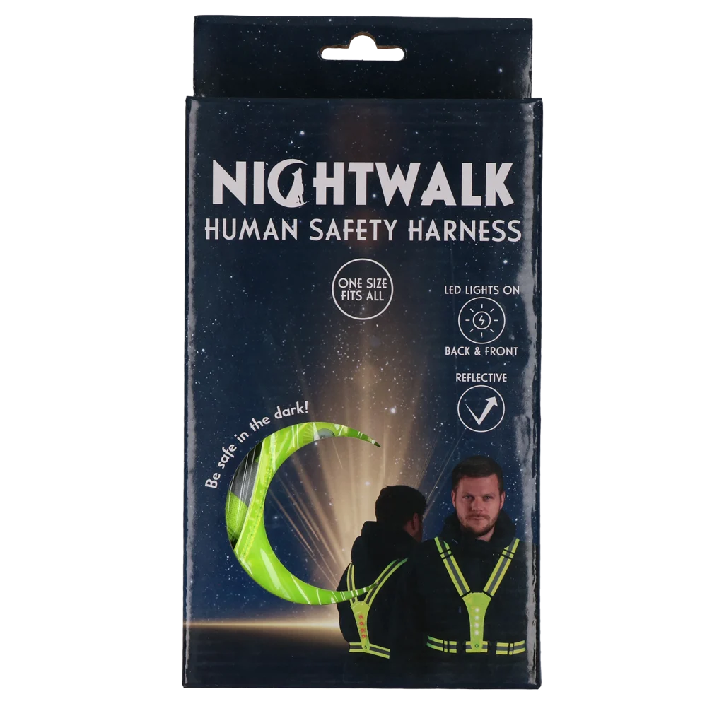 Harnais de sécurité avec éclairage LED, réglable, jaune – Nightwalk Human Safety Harness – Image 1