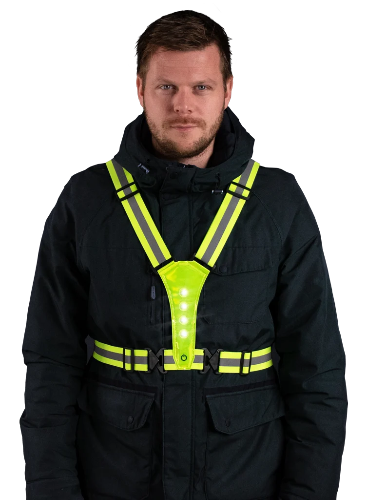 Harnais de sécurité avec éclairage LED, réglable, jaune – Nightwalk Human Safety Harness – Image 3
