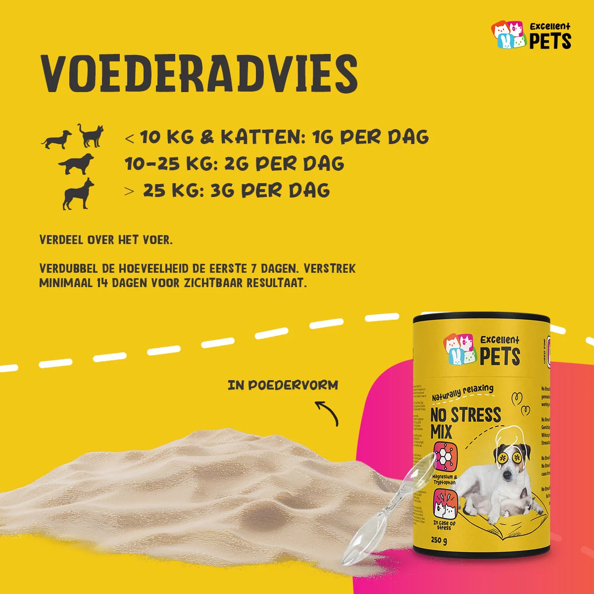 Complément alimentaire en poudre pour chiens et chats en période de stress, 250 g – Excellent Pets No Stress Mix – Image 3