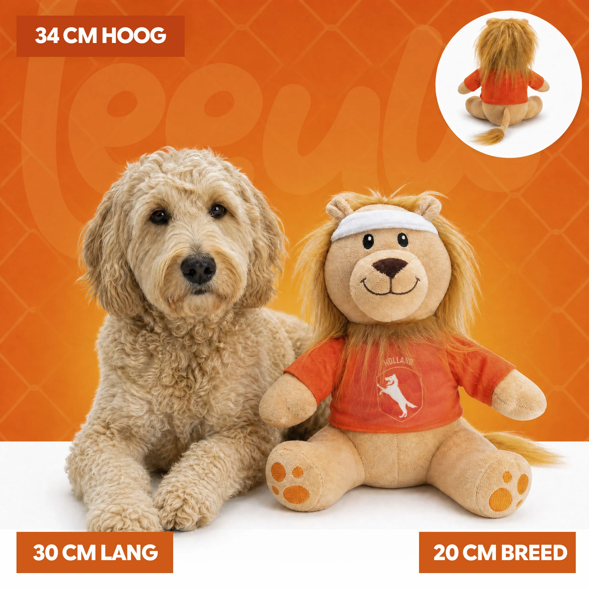 Peluche pour chien Lion, orange, 34 cm – Holland Lion orange L – Image 5
