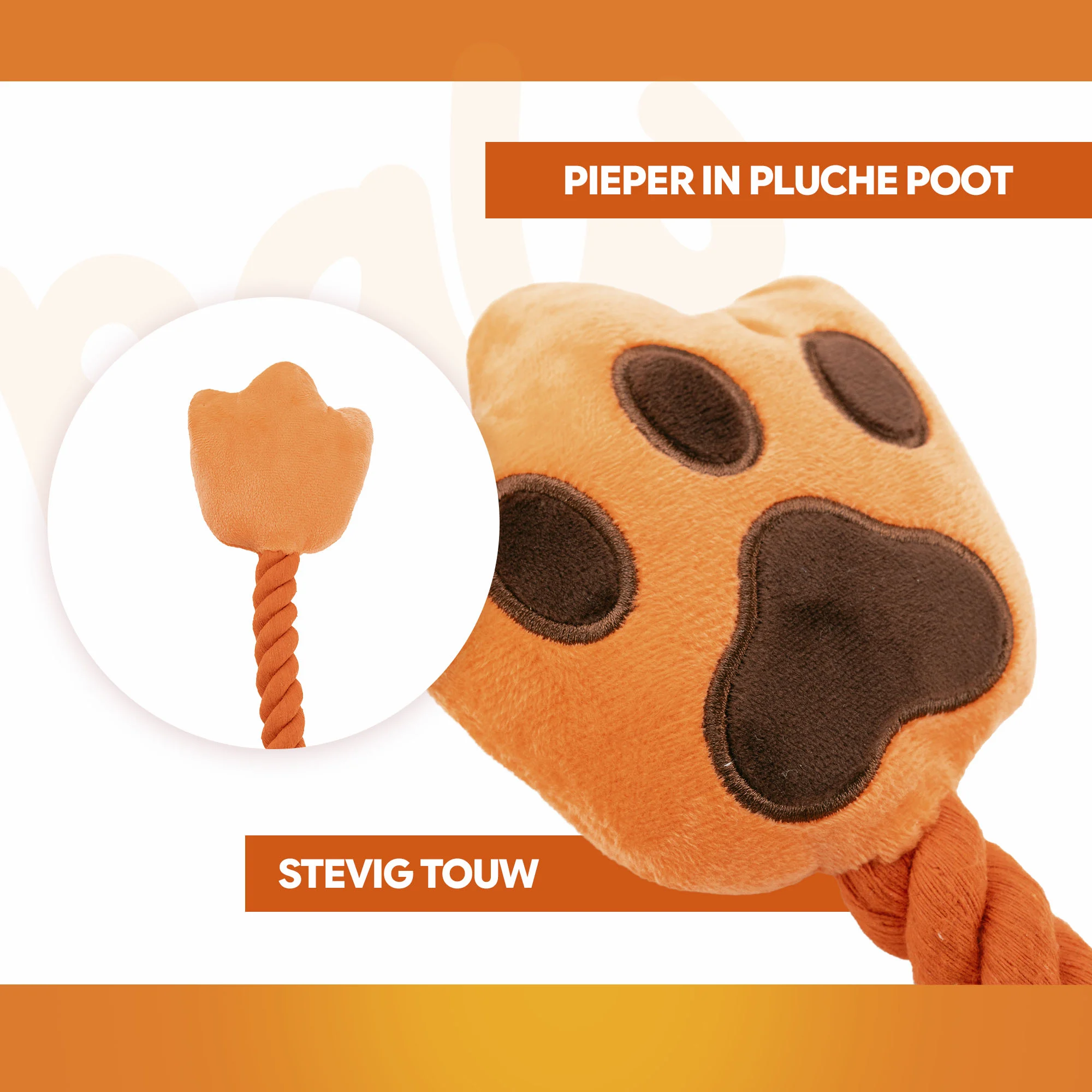 Jouet à tirer pour chien en forme de main, avec corde à tirer et couineur – Holland Oranje High Five – Image 3