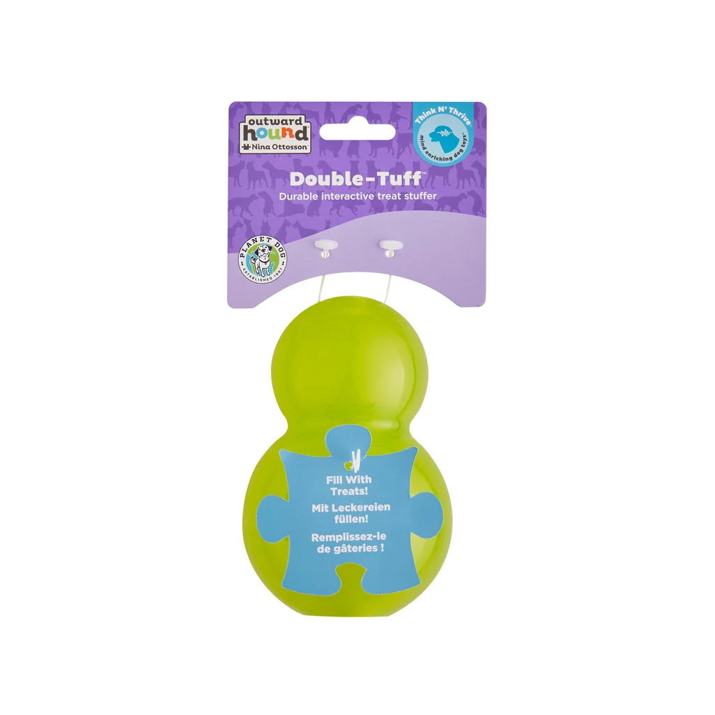 Jouet à mâcher à remplir L Vert, 12 x 7,5 cm – Outward Hound (Kyjen) Double-Tuff – Image 1