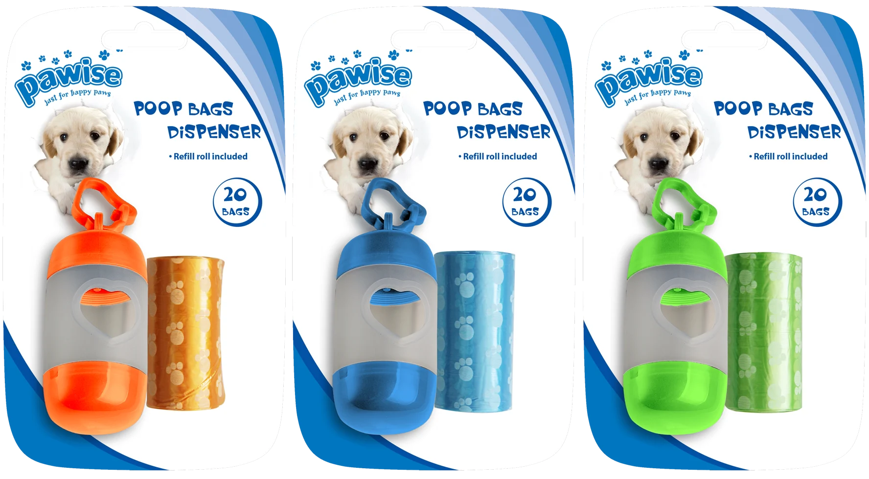 Distributeur de sacs à déjections avec 2 rouleaux de 20 sacs, pour laisse ou pantalon – Pawise Poop Bag Dispenser – Image 1