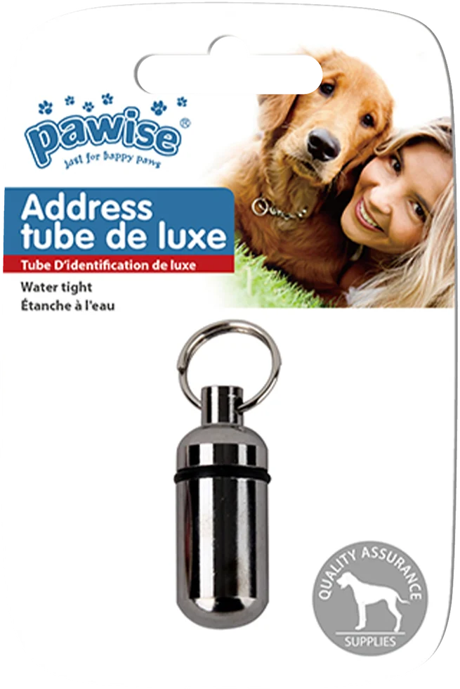 PAWI13001.png Tube porte adresse pour collier, étanche, 36 mm – Pawise Adress Tube De Luxe – Image 1