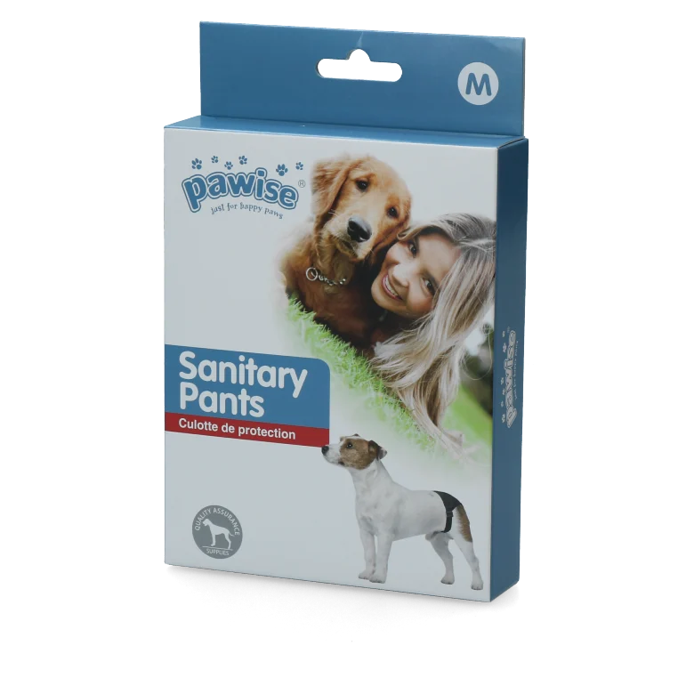 Culotte de chaleurs pour chiennes avec 1 serviette absorbante, tour de ventre 32 à 39 cm – Pawise Sanitary Pants M – Image 1