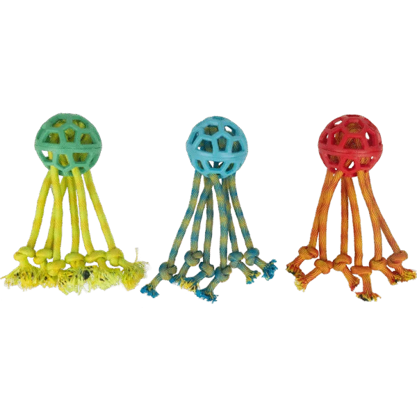 Balle pour chien avec cordes pour les jeux de traction, assortiment – Pawise Play-N-Tug Rope Octopus