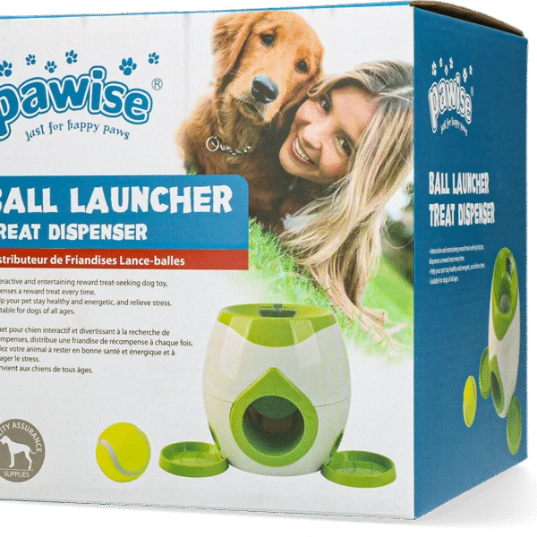 Lanceur de balle avec distributeur de friandises et balle de tennis – Pawise Ball Launcher Treat Dispenser