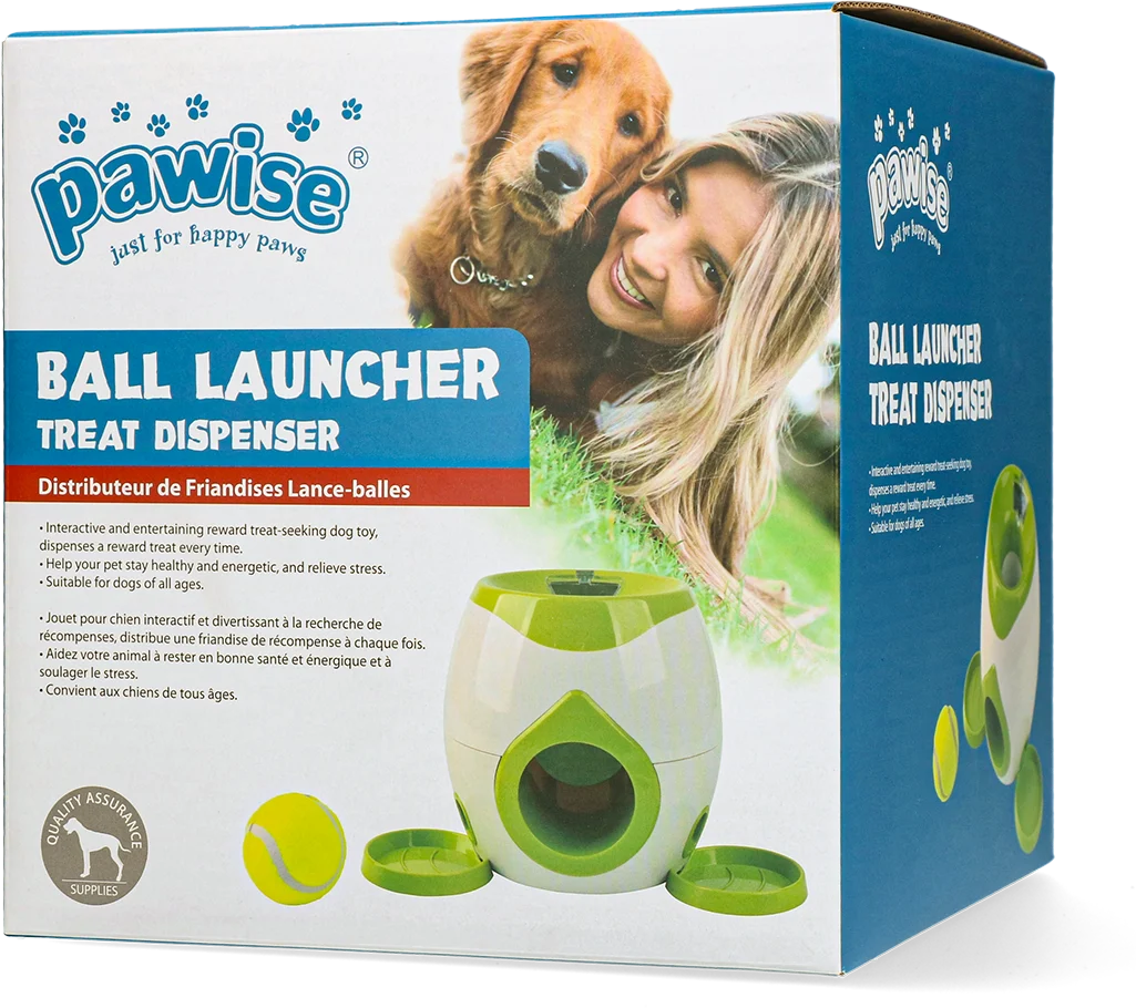 Lanceur de balle avec distributeur de friandises et balle de tennis – Pawise Ball Launcher Treat Dispenser – Image 1