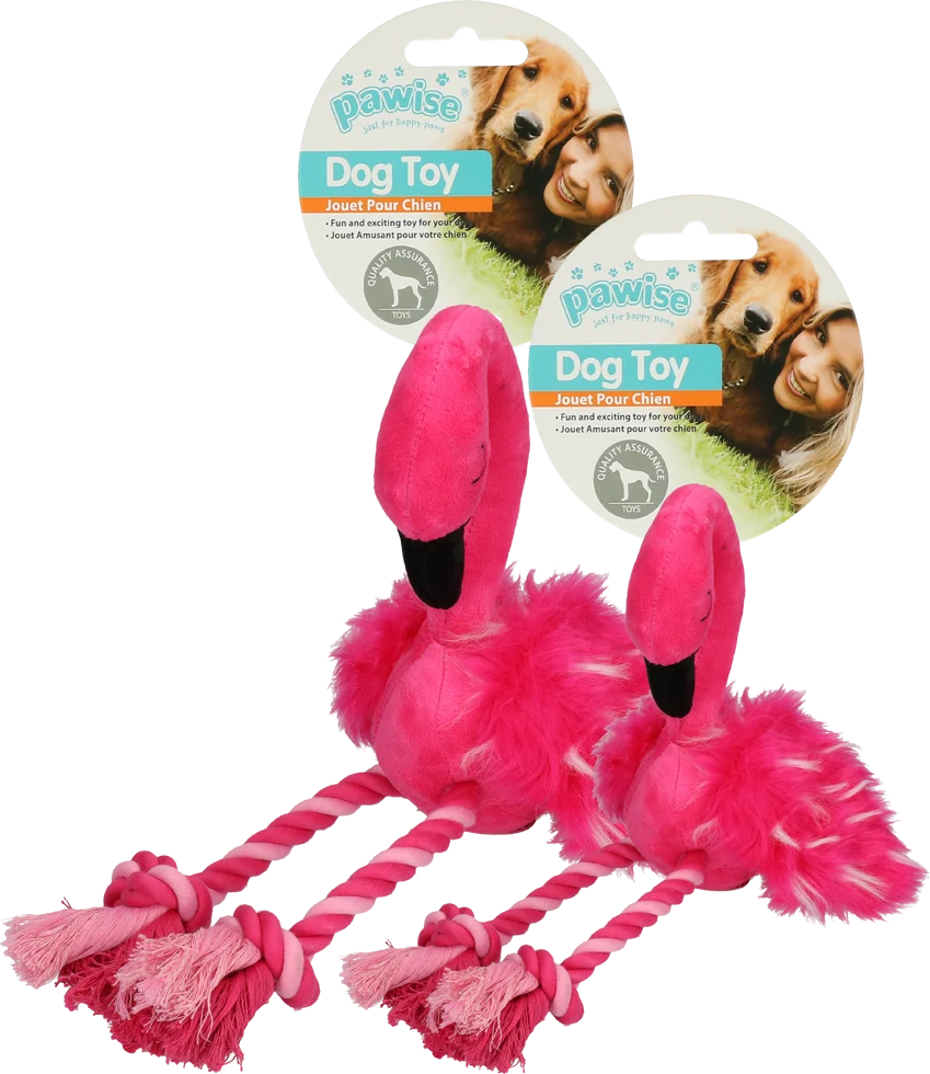 Peluche pour chien flamant rose avec couineur et pattes en corde, rose, env. 38 x 20 x 10 cm – Pawise Flamingo L – Image 3