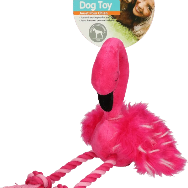 Peluche pour chien flamant rose avec couineur et pattes en corde, rose, env. 38 x 20 x 10 cm – Pawise Flamingo L