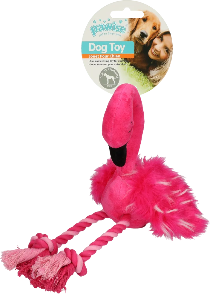 PAWI15024.png Peluche pour chien flamant rose avec couineur et pattes en corde, rose, env. 38 x 20 x 10 cm – Pawise Flamingo L – Image 1