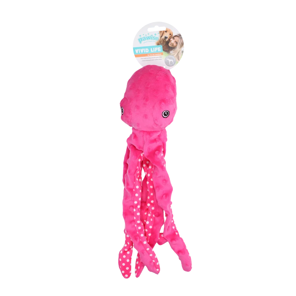 Peluche poulpe pour chien avec couineur, assortie, S – Pawise Multicolor Plush Octopus (3 colour assorted) S – Image 2