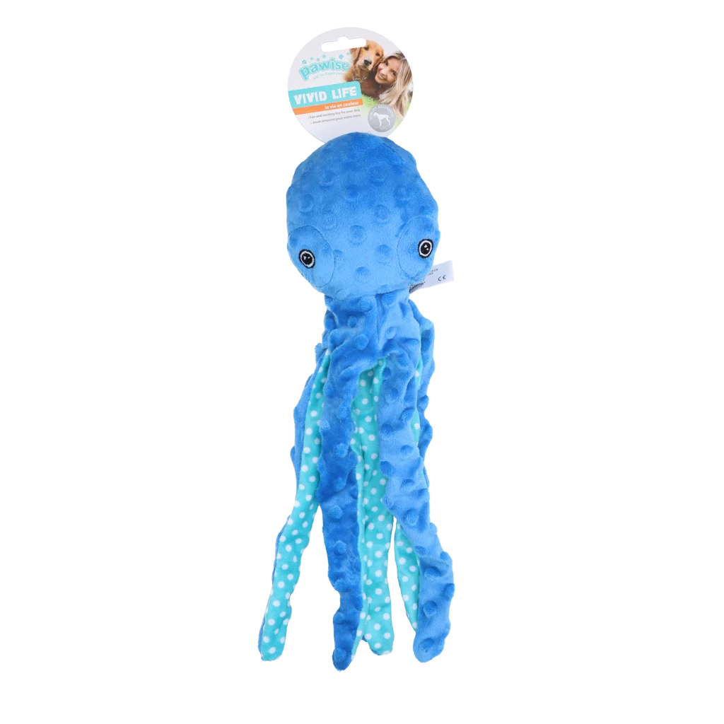 Peluche pour chien pieuvre avec couineur, coloris assortis, M – Pawise Multicolor Plush Octopus (3 colour assorted) M – Image 3