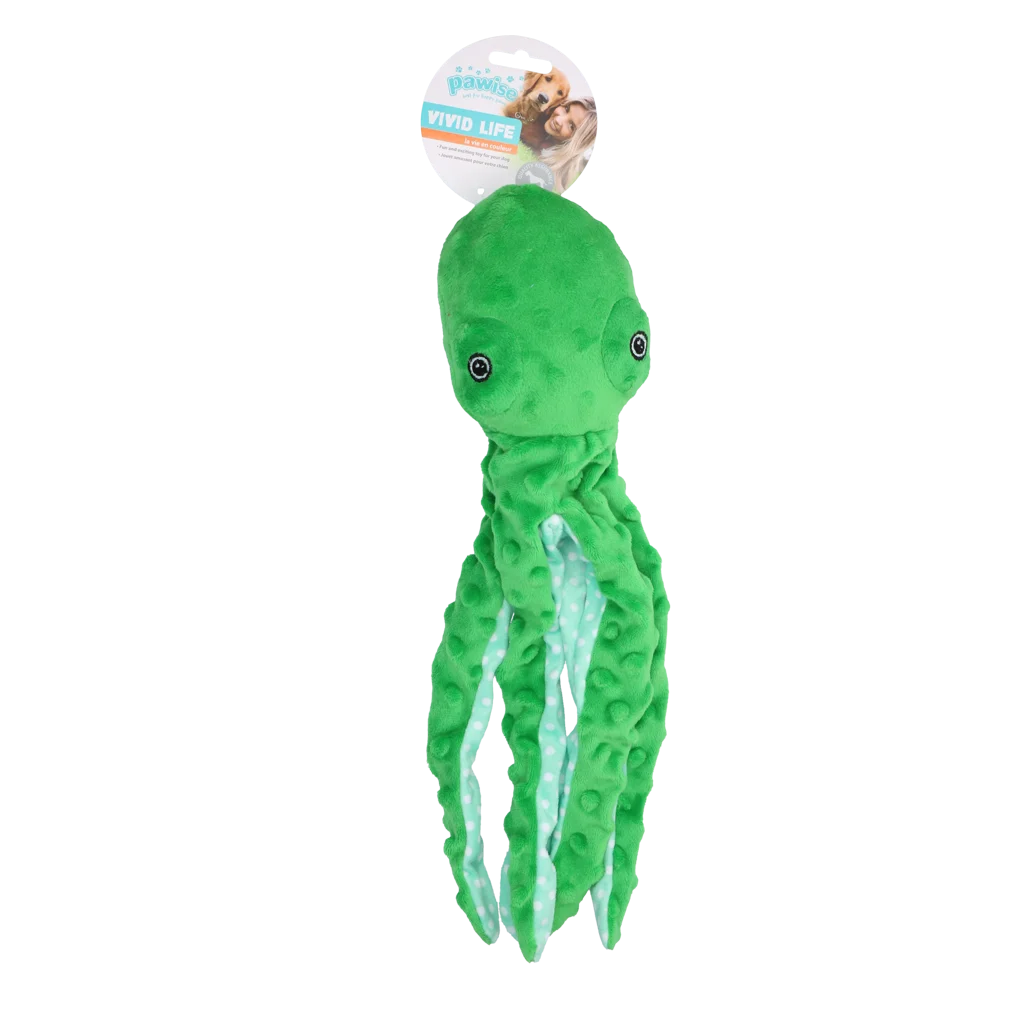 Peluche pour chien pieuvre avec couineur, coloris assortis, L – Pawise Multicolor Plush Octopus (3 colour assorted) L – Image 4