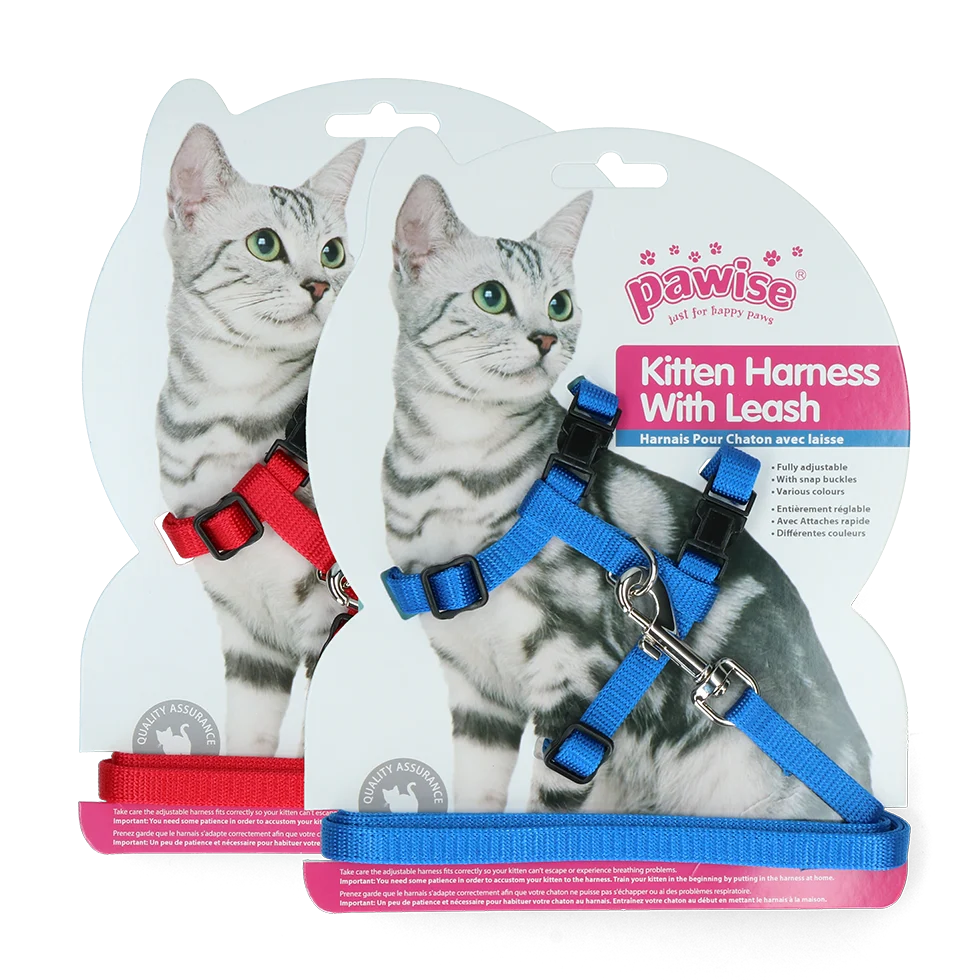 Harnais pour chat avec laisse, taille S, coloris assortis rouge ou bleu – Pawise Kitten Harness With Leash – Image 1