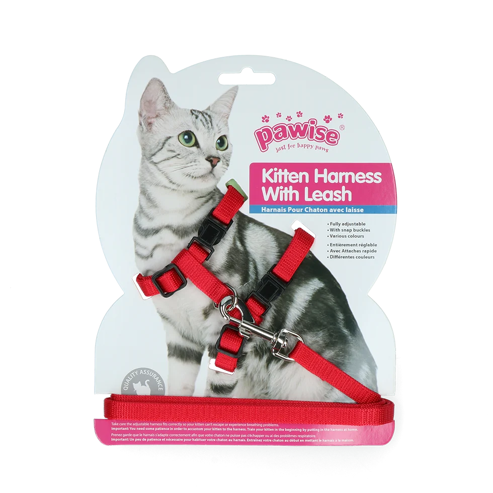 Harnais pour chat avec laisse, taille S, coloris assortis rouge ou bleu – Pawise Kitten Harness With Leash – Image 2