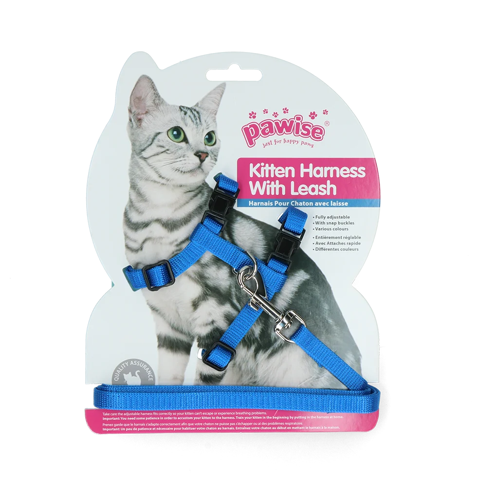 Harnais pour chat avec laisse, taille S, coloris assortis rouge ou bleu – Pawise Kitten Harness With Leash – Image 3