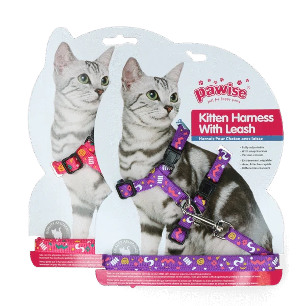 Harnais pour chat avec laisse S, couleur aléatoire rose ou violet – Pawise Kitten Harness With Leash