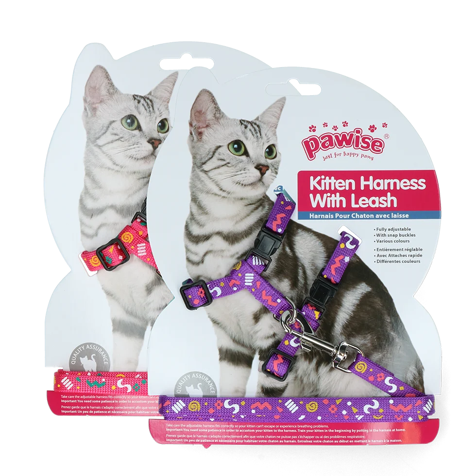 Harnais pour chat avec laisse S, couleur aléatoire rose ou violet – Pawise Kitten Harness With Leash – Image 1