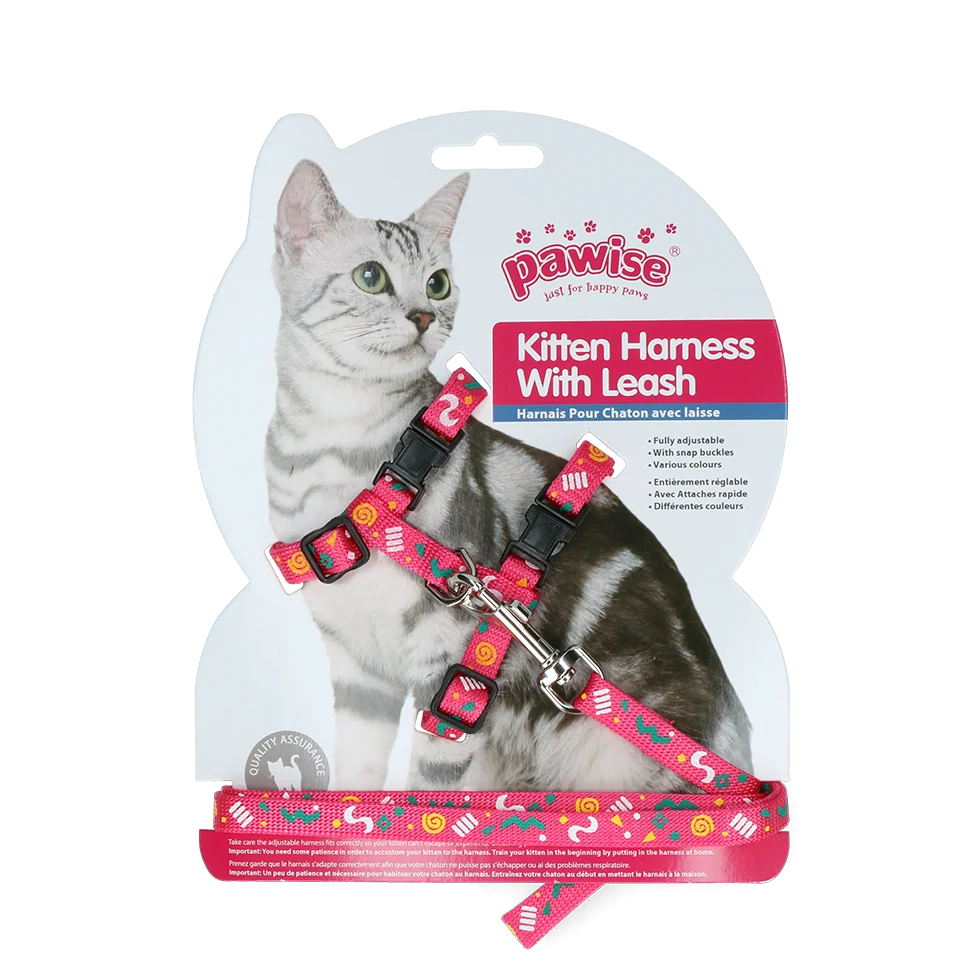 Harnais pour chat avec laisse S, couleur aléatoire rose ou violet – Pawise Kitten Harness With Leash – Image 2