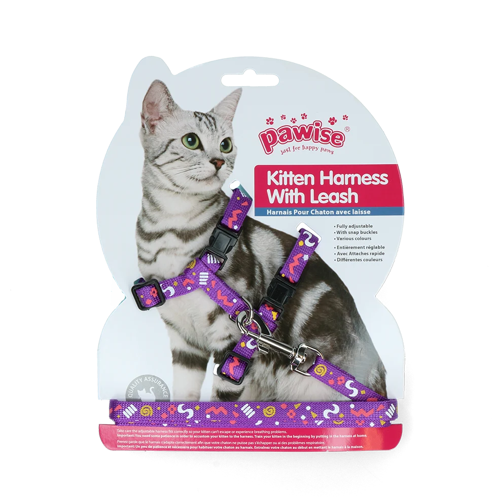 Harnais pour chat avec laisse S, couleur aléatoire rose ou violet – Pawise Kitten Harness With Leash – Image 3