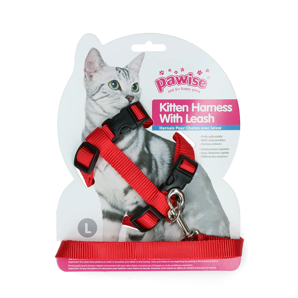 Harnais pour chat avec laisse, taille L, coloris assortis rouge ou bleu – Pawise Kitten Harness With Leash – Image 2