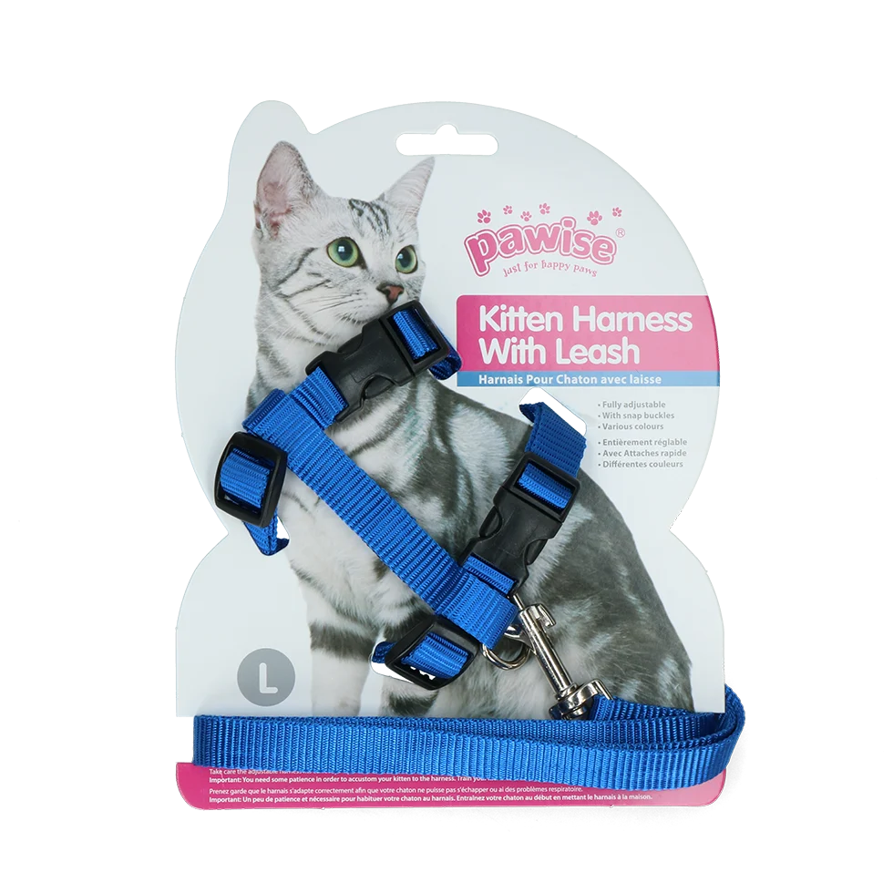 Harnais pour chat avec laisse, taille L, coloris assortis rouge ou bleu – Pawise Kitten Harness With Leash – Image 3