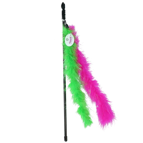 Canne à pêche pour chat avec plumes scintillantes, baguette de 45 cm – Pawise Cat Glitter Teaser