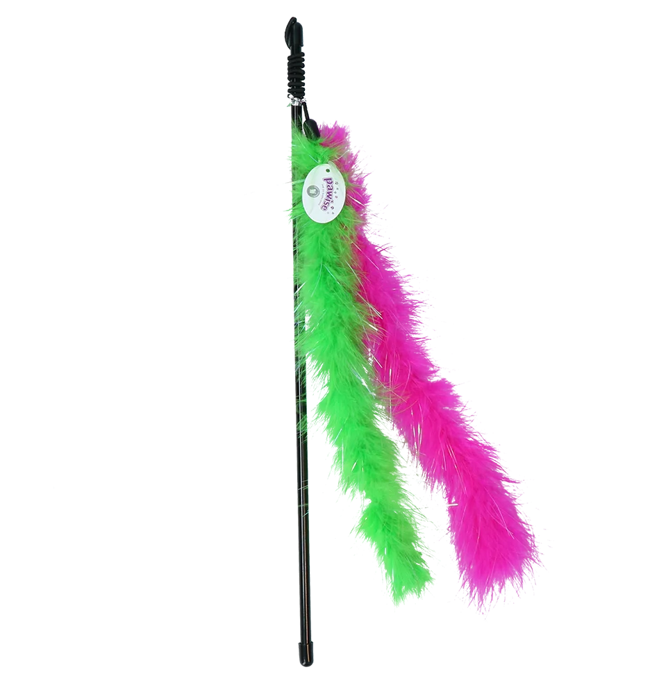 Canne à pêche pour chat avec plumes scintillantes, baguette de 45 cm – Pawise Cat Glitter Teaser – Image 1