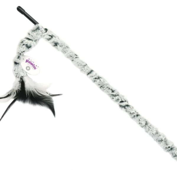 Canne à pêche pour chat avec queue en peluche et plumes, baguette de 46 cm – Pawise Cat Teaser Plush Tail