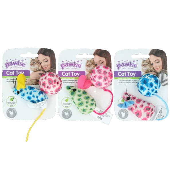 Lot de jouets pour chat avec souris et balle, herbe à chat, 2 pièces – Pawise Cat Toy - Mice & Ball