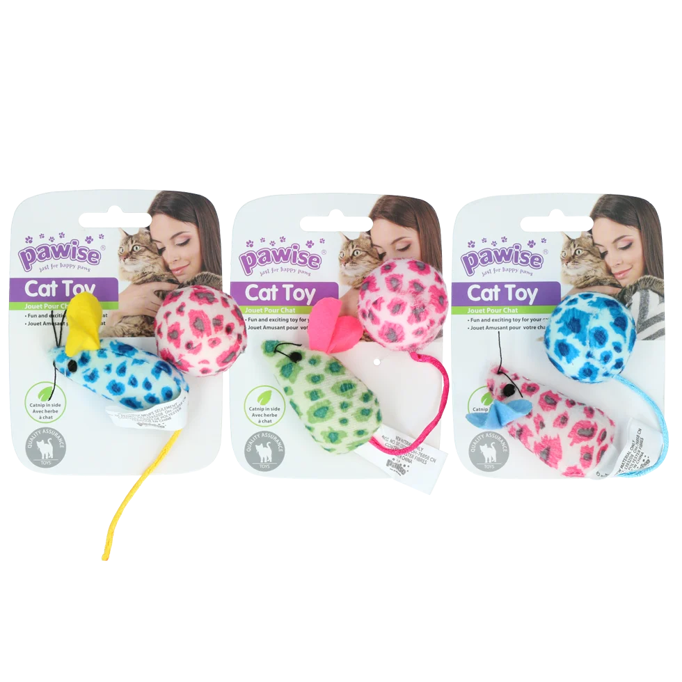 Lot de jouets pour chat avec souris et balle, herbe à chat, 2 pièces – Pawise Cat Toy - Mice & Ball – Image 1