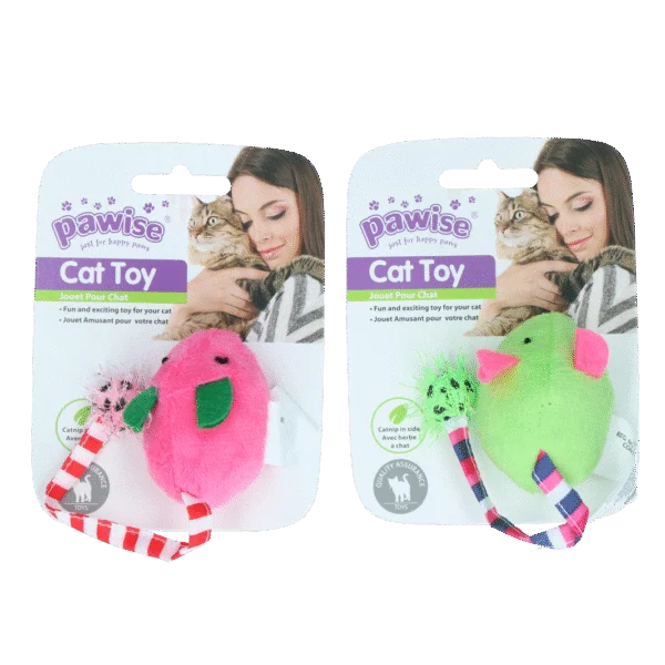Souris en peluche avec herbe à chat et bruit froissé, 16 cm – Pawise Plush Mice Toy