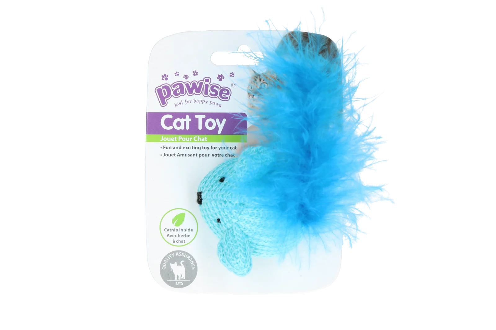 Souris en laine avec herbe à chat et plumes, 14 cm – Pawise Cat Toy Wool Mouse – Image 4