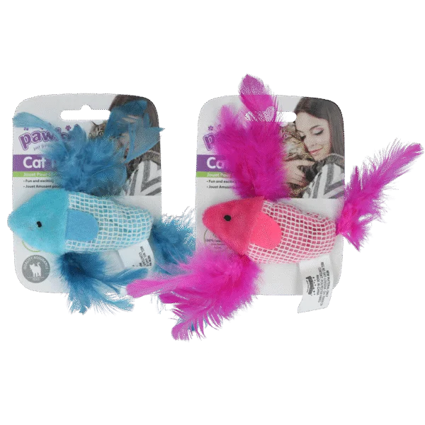 Jouet poisson pour chat avec herbe à chat et plumes – Pawise 100% Catnip Toy Vis