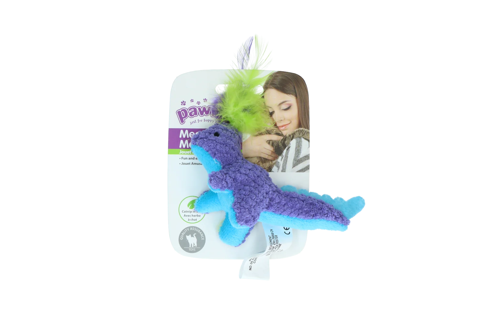 Peluche pour chat avec herbe à chat et plumes, 12 x 12 cm – Pawise meow meow life Dinosaurus – Image 2