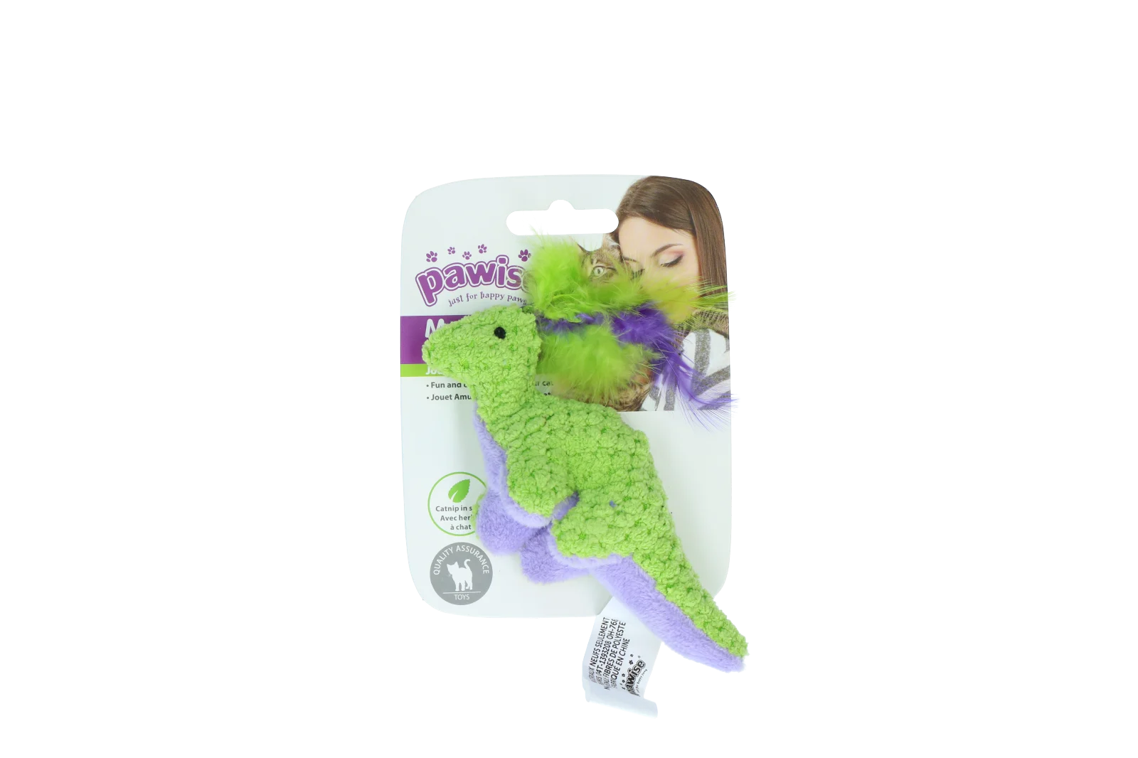 Peluche pour chat avec herbe à chat et plumes, 12 x 12 cm – Pawise meow meow life Dinosaurus – Image 3