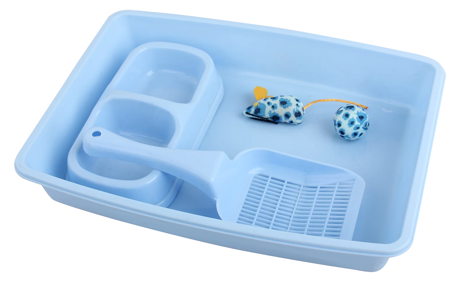 Set de démarrage pour chaton avec bac à litière et gamelle, bleu – Pawise Kitten Starter Set – Image 1