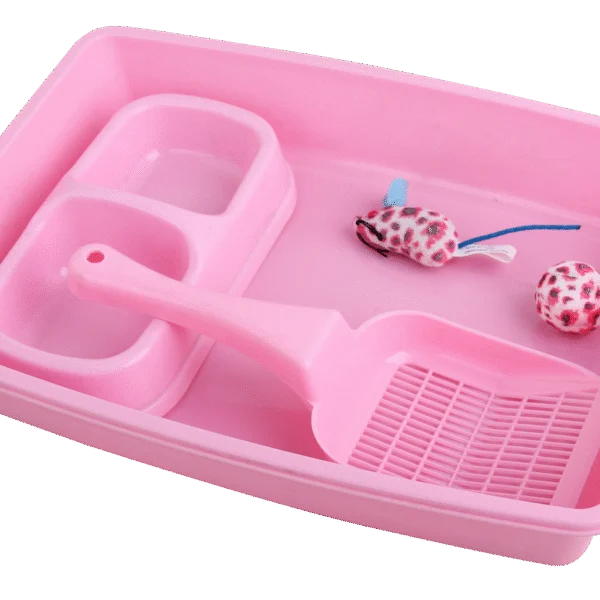 Kit de démarrage pour chaton avec bac à litière et gamelles, rose – Pawise Kitten Starter Set