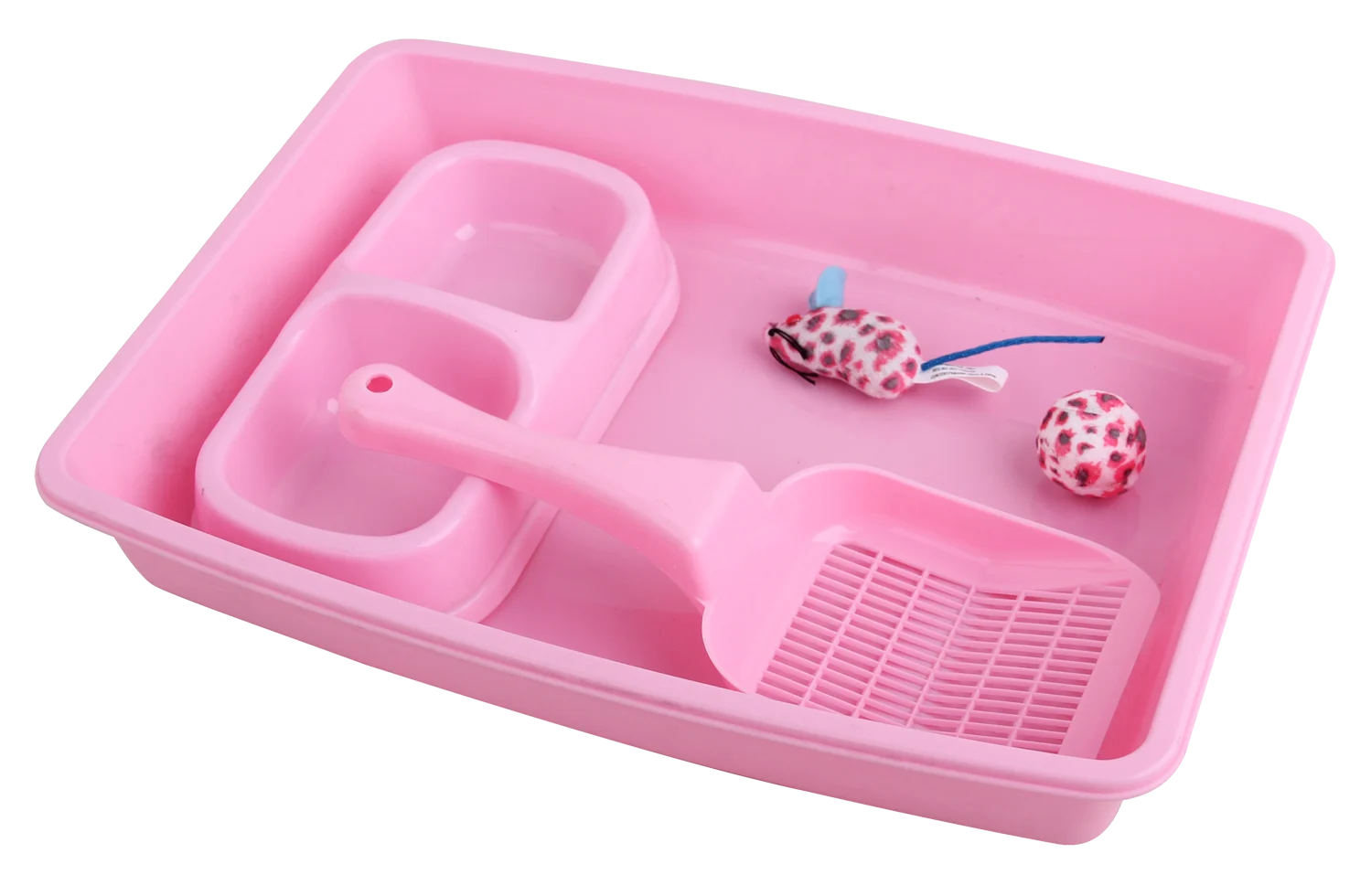 Kit de démarrage pour chaton avec bac à litière et gamelles, rose – Pawise Kitten Starter Set – Image 1