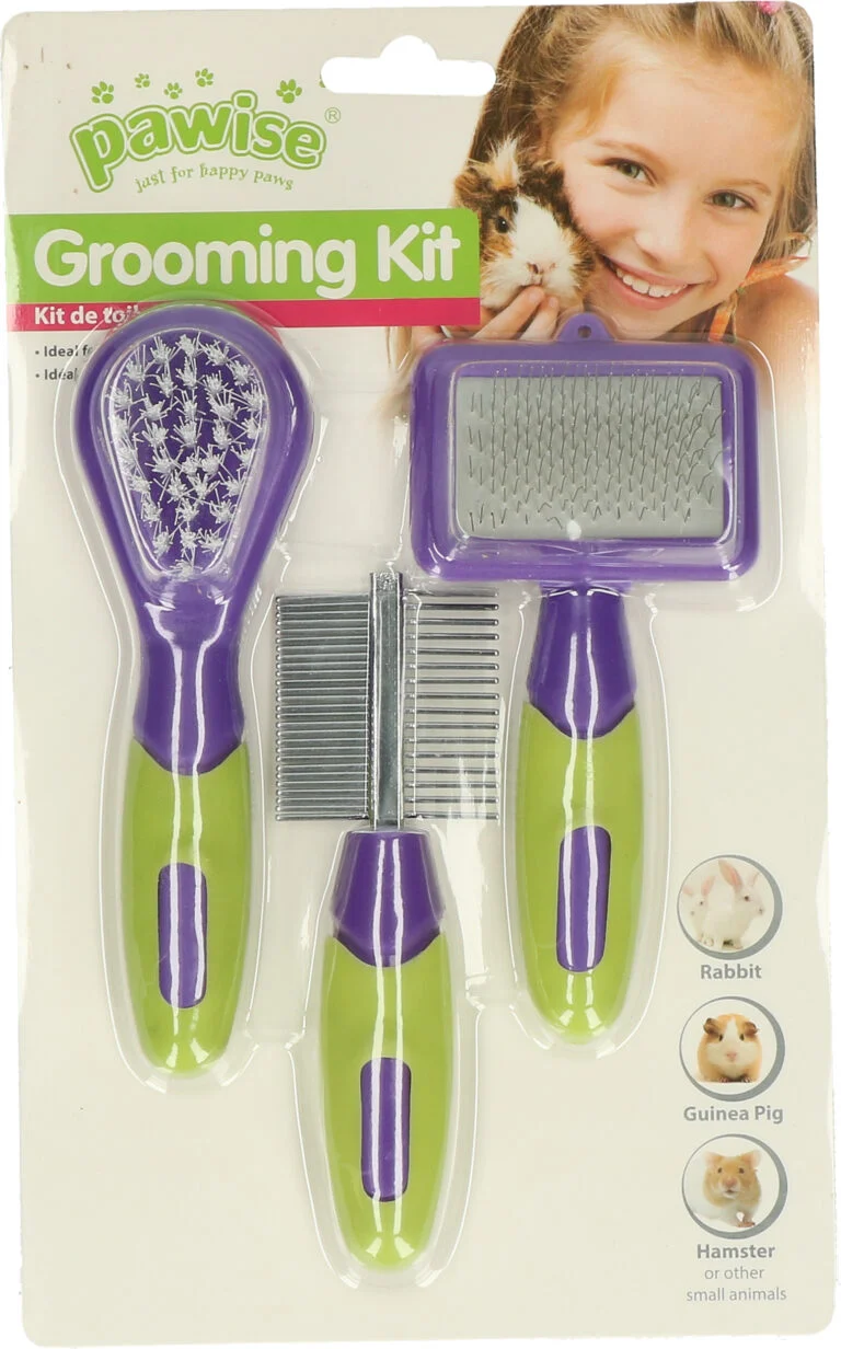 Kit de toilettage pour lapins et rongeurs avec 3 petites brosses de 12 à 13 cm – Pawise Grooming Kit Rodents & Rabbits