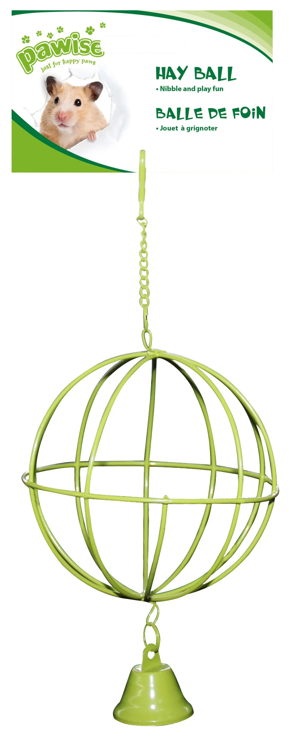 Balle à friandises pour cobayes et hamsters avec clochette, Ø 10 cm – Pawise Hay Ball – Image 2