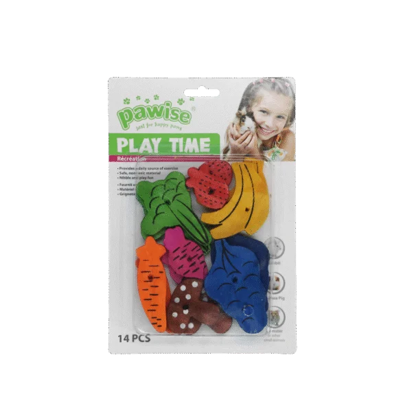 Jouets à ronger en bois, 18 pièces – Pawise Play Time Small Pet Fruit & Veggie mix