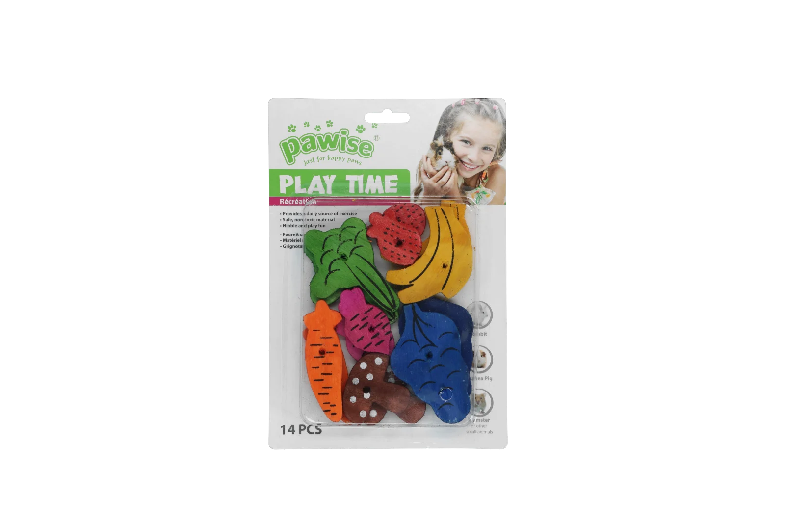 Jouets à ronger en bois, 18 pièces – Pawise Play Time Small Pet Fruit & Veggie mix – Image 1