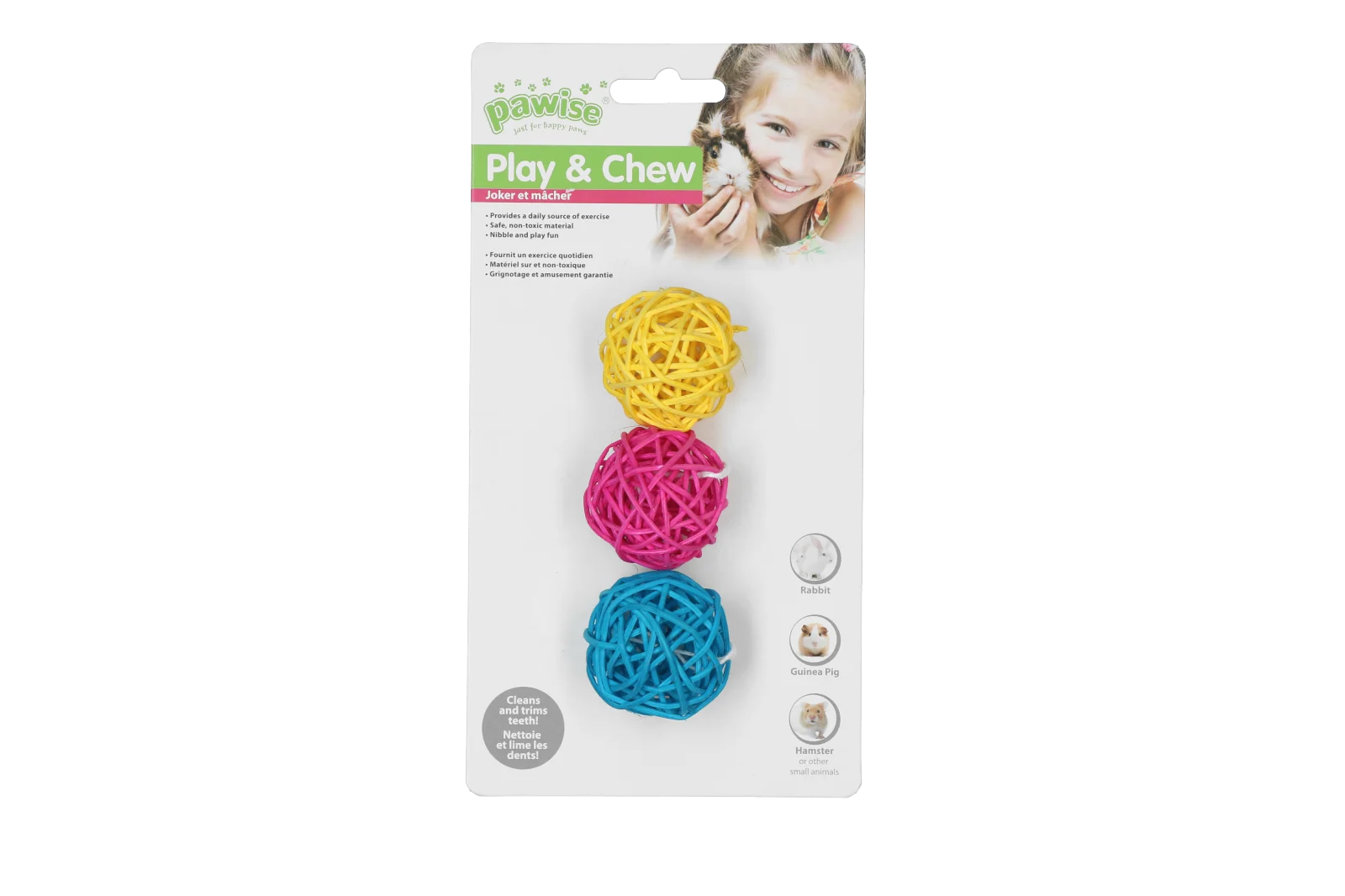 Balle à ronger colorée pour lapins et rongeurs – Pawise Play & Chew Balls – Image 1