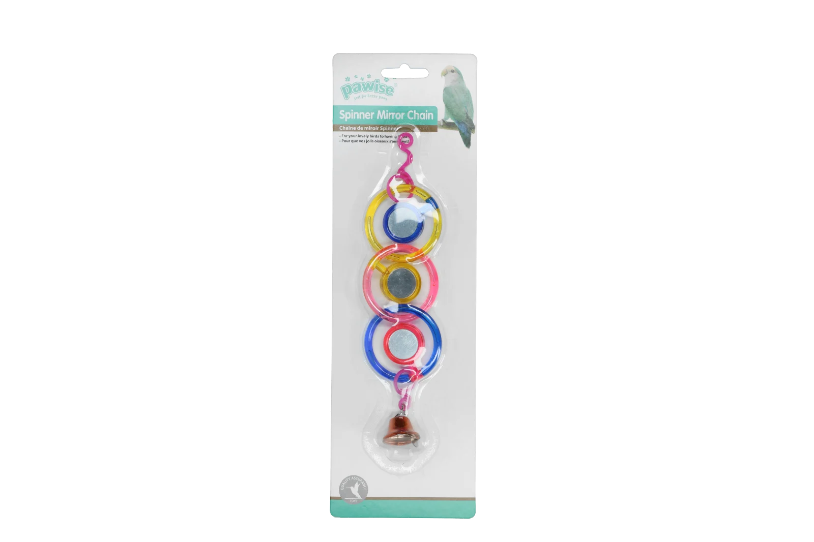 Chaînette à miroir pour oiseaux avec clochette, 24 cm – Pawise Spinner Mirror Chain – Image 2