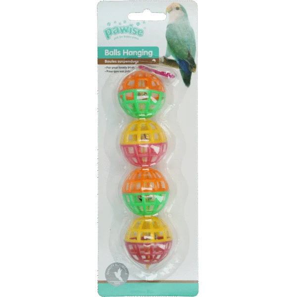 Balles de jeu pour oiseaux avec clochettes, 4 pièces, 16 cm – Pawise Balls Hanging